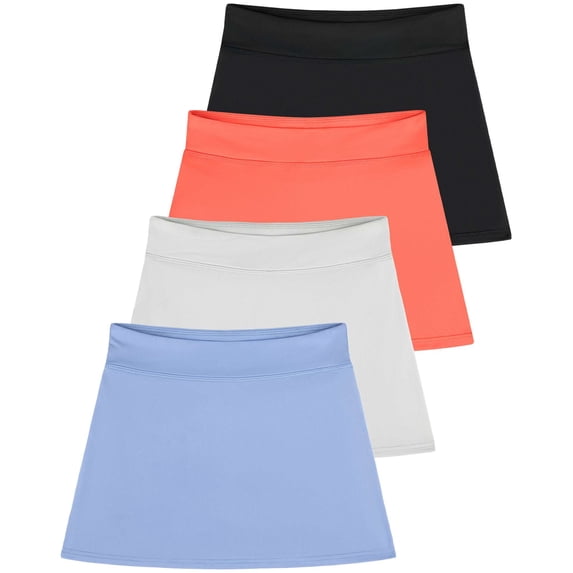 Real Essentials 4 Pack: Girls' Active Athletic Skort - Tennis Golf Skirt for Kids with Shorts Lining (4-16)