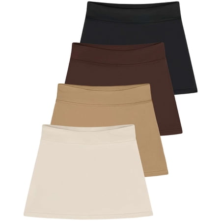 Real Essentials 4 Pack: Girls' Active Athletic Skort - Tennis Golf Skirt for Kids with Shorts Lining (4-16)