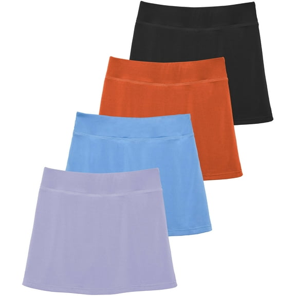Real Essentials 4 Pack: Girls' Active Skirt Athletic Performance Skort - Tennis Golf Skirt with Bike Short Lining (4-16)