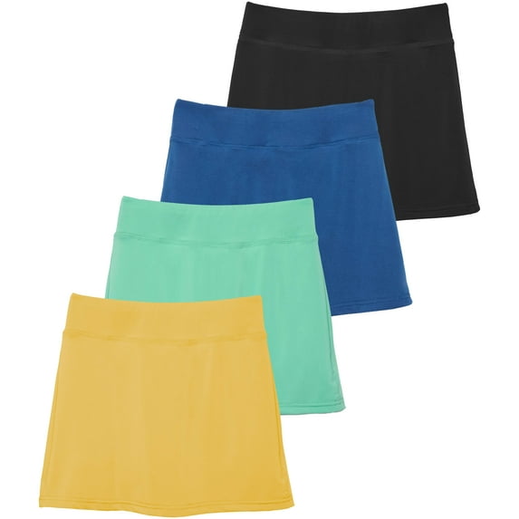 Real Essentials 4 Pack: Girls' Active Skirt Athletic Performance Skort - Tennis Golf Skirt with Bike Short Lining (4-16)