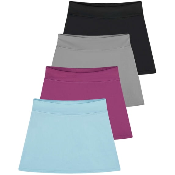 Real Essentials 4 Pack: Girls' Active Athletic Skort - Tennis Golf Skirt for Kids with Shorts Lining (4-16)