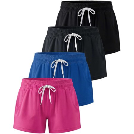 4 Pack Girls' Dry Fit Shorts Athletic Running Teen Kids Basketball Pockets