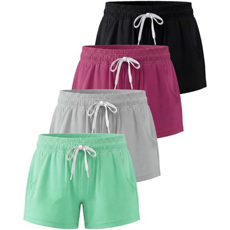 4 Pack Girls' Dry Fit Shorts Athletic Running Teen Kids Basketball Pockets