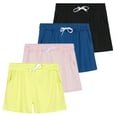 thumbnail image 1 of Real Essentials 4 Pack: Girls Athletic Performance Dry-Fit Running Shorts With Drawstring & Pockets, 1 of 7