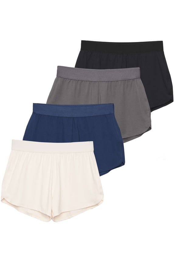 4 Pack: Girls Athletic Performance Running Shorts with Drawstring & Pockets