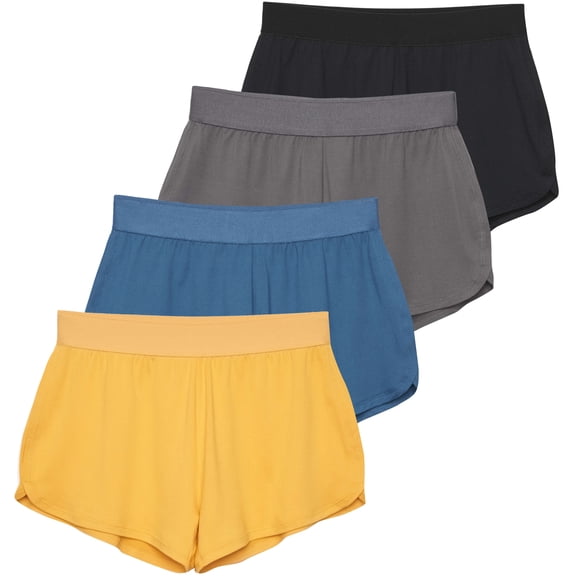 Real Essentials 4 Pack: Girls Athletic Performance Running Shorts with Drawstring & Pockets