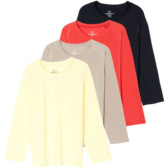 Real Essentials 4 Pack: Girls Long Sleeve Rash Guard Shirt - Swimwear UPF Sun Protection Swim Top (Ages 4-16)