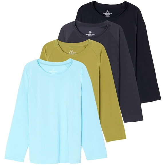 Real Essentials 4 Pack: Girls Long Sleeve Rash Guard Shirt - Swimwear UPF Sun Protection Swim Top (Ages 4-16)