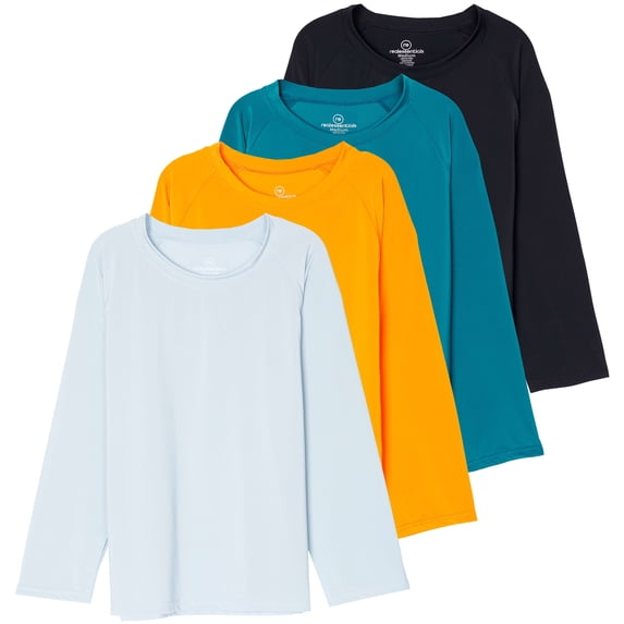 Real Essentials 4 Pack: Girls Long Sleeve Rash Guard Shirt - Swimwear UPF Sun Protection Swim Top (Ages 4-16)