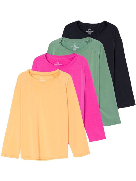4 Pack: Girls Long Sleeve Rash Guard Shirt - Swimwear UPF Sun Protection Swim Top (Ages 4-16)
