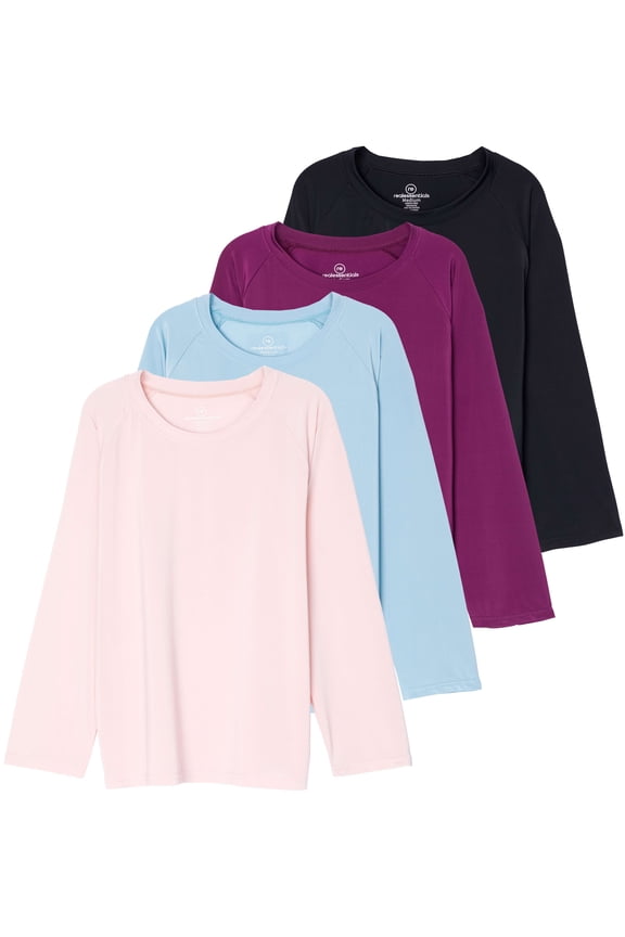 4 Pack: Girls Long Sleeve Rash Guard Shirt - Swimwear UPF Sun Protection Swim Top (Ages 4-16)