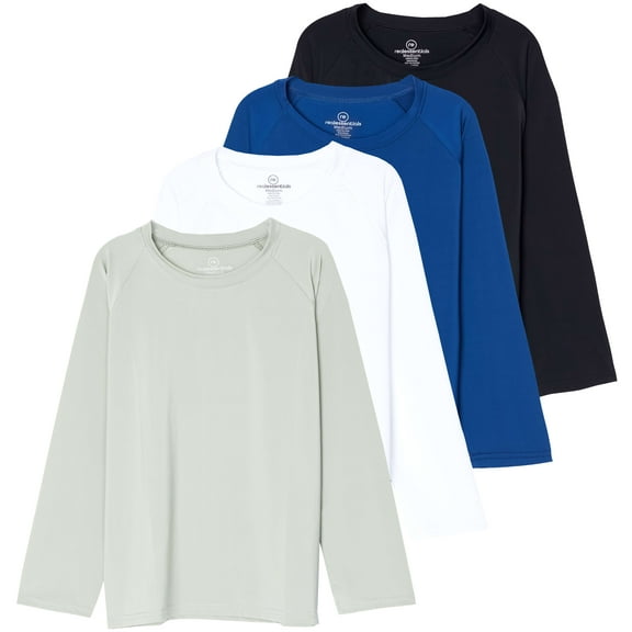 Real Essentials 4 Pack: Girls Long Sleeve Rash Guard Shirt - Swimwear UPF Sun Protection Swim Top (Ages 4-16)