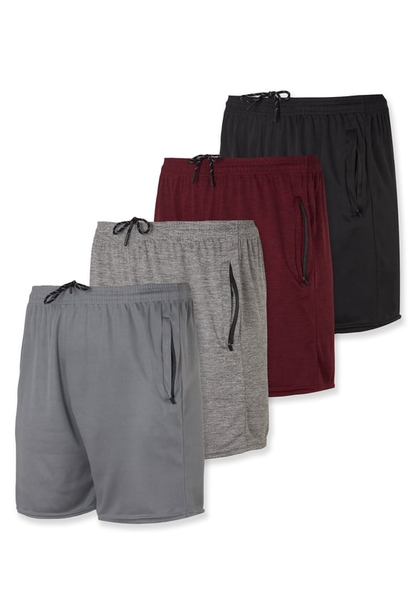 4 Pack: Men's 5" Mesh Quick-Dry Running Shorts with Zipper Pockets & Drawstring (Available in Big & Tall)