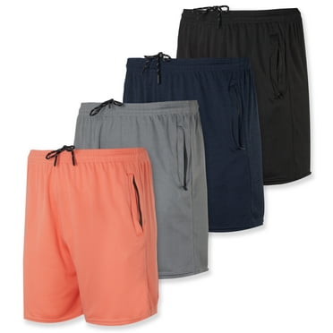 Real Essentials 4 Pack: Men's 5" Mesh Quick-Dry Running Shorts with Zipper Pockets & Drawstring (Available in Big & Tall)