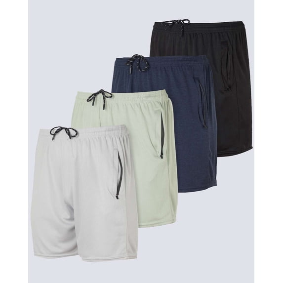 4 Pack Men's Mesh 5" Zipper Athletic Workout Running Basketball Gym Shorts
