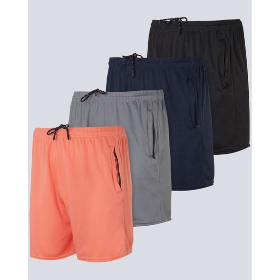 4 Pack Men's Mesh 5" Zipper Athletic Workout Running Basketball Gym Shorts