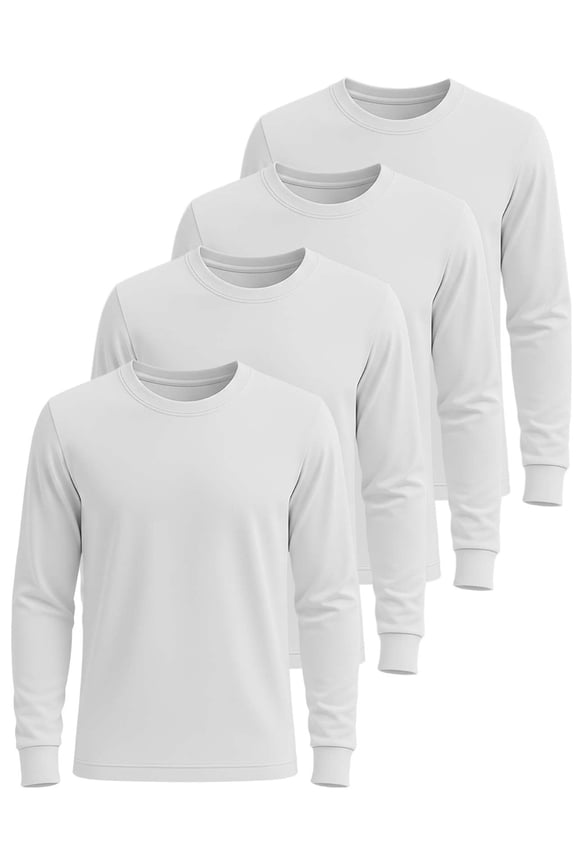 4 Pack: Men's Cotton Long Sleeve Crew Neck T-Shirt - Soft Work Casual Jersey Tees