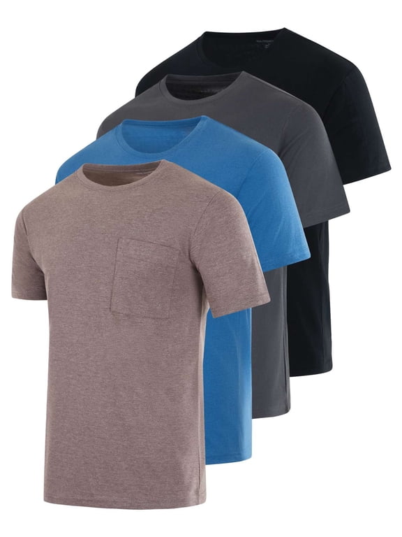 4 Pack Men's Cotton Pocket T Shirts Crew Neck Short Sleeve Athletic Gym