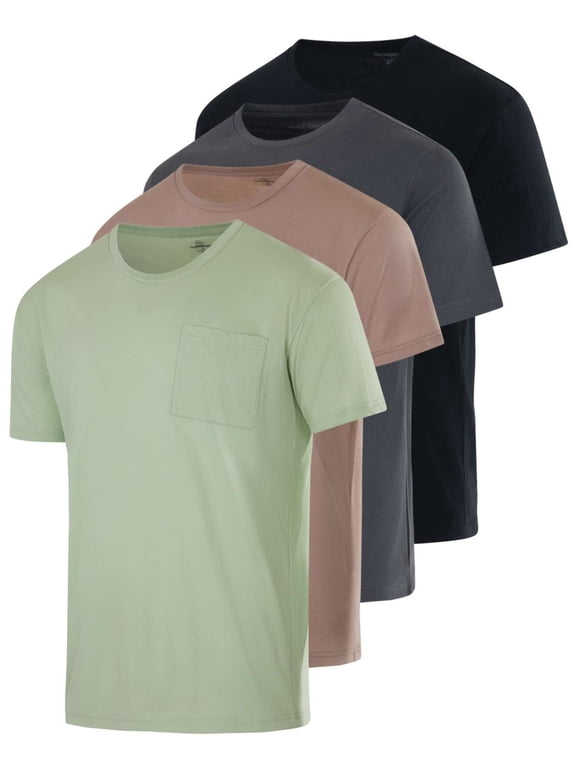 4 Pack Men's Cotton Pocket T Shirts Crew Neck Short Sleeve Athletic Gym