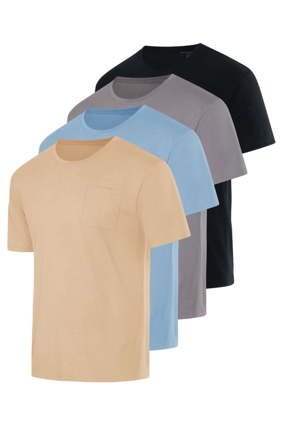 4 Pack: Men's Cotton Performance Short Sleeve Crew Neck Pocket T-Shirt Athletic Top (Available in Big & Tall)