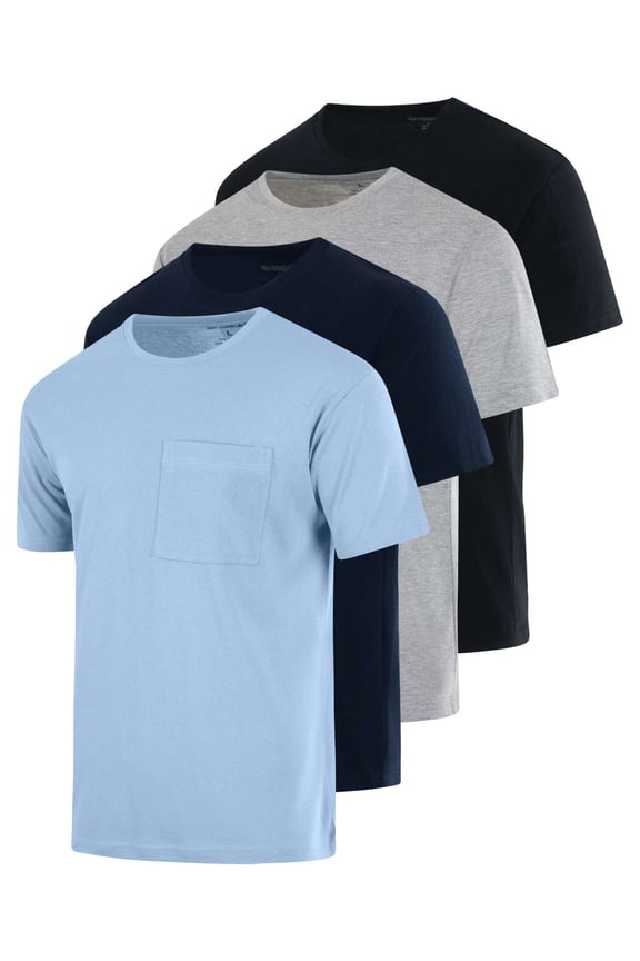 4 Pack: Men's Cotton Performance Short Sleeve Crew Neck Pocket T-Shirt Athletic Top (Available in Big & Tall)