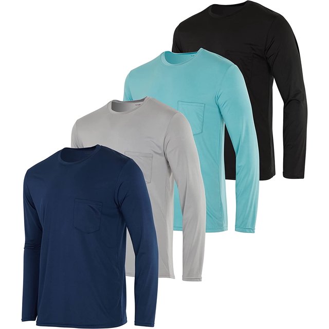 Real Essentials 4 Pack Men's DryFit Active Athletic Long Sleeve