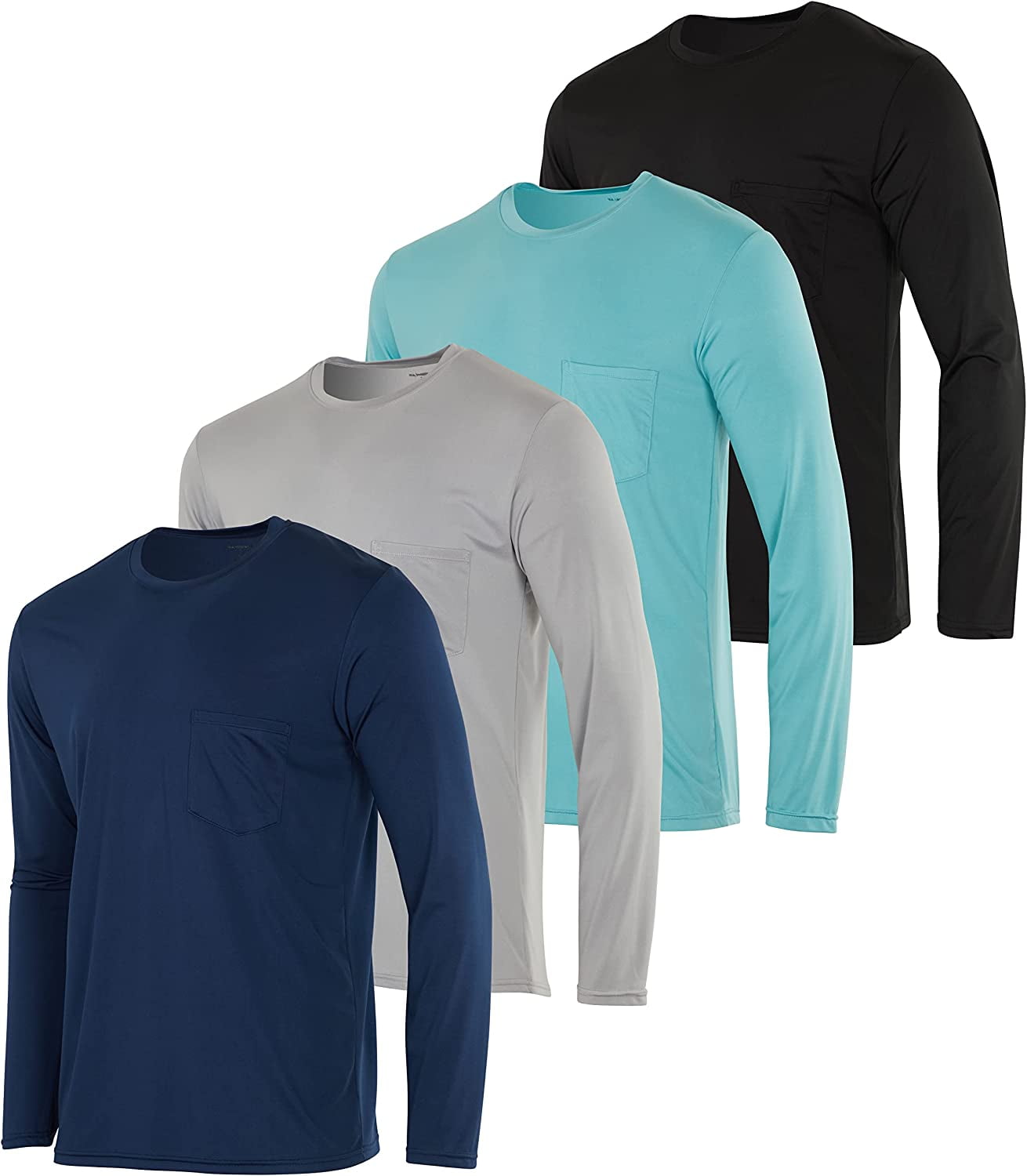 Real Essentials 4 Pack Men's DryFit Active Athletic Long Sleeve