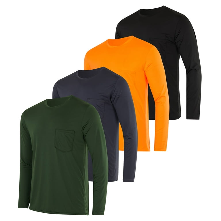 Real Essentials 4 Pack: Men's Dry-Fit Active Athletic Long Sleeve Pocket  Crew T-Shirt Outdoors UPF 50 S-5XLT 