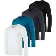 Real Essentials 4 Pack: Men's Dry Fit Long Sleeve V-Neck Active T-Shirt - Athletic Outdoor UPF 50+ (Available in Big & Tall)
