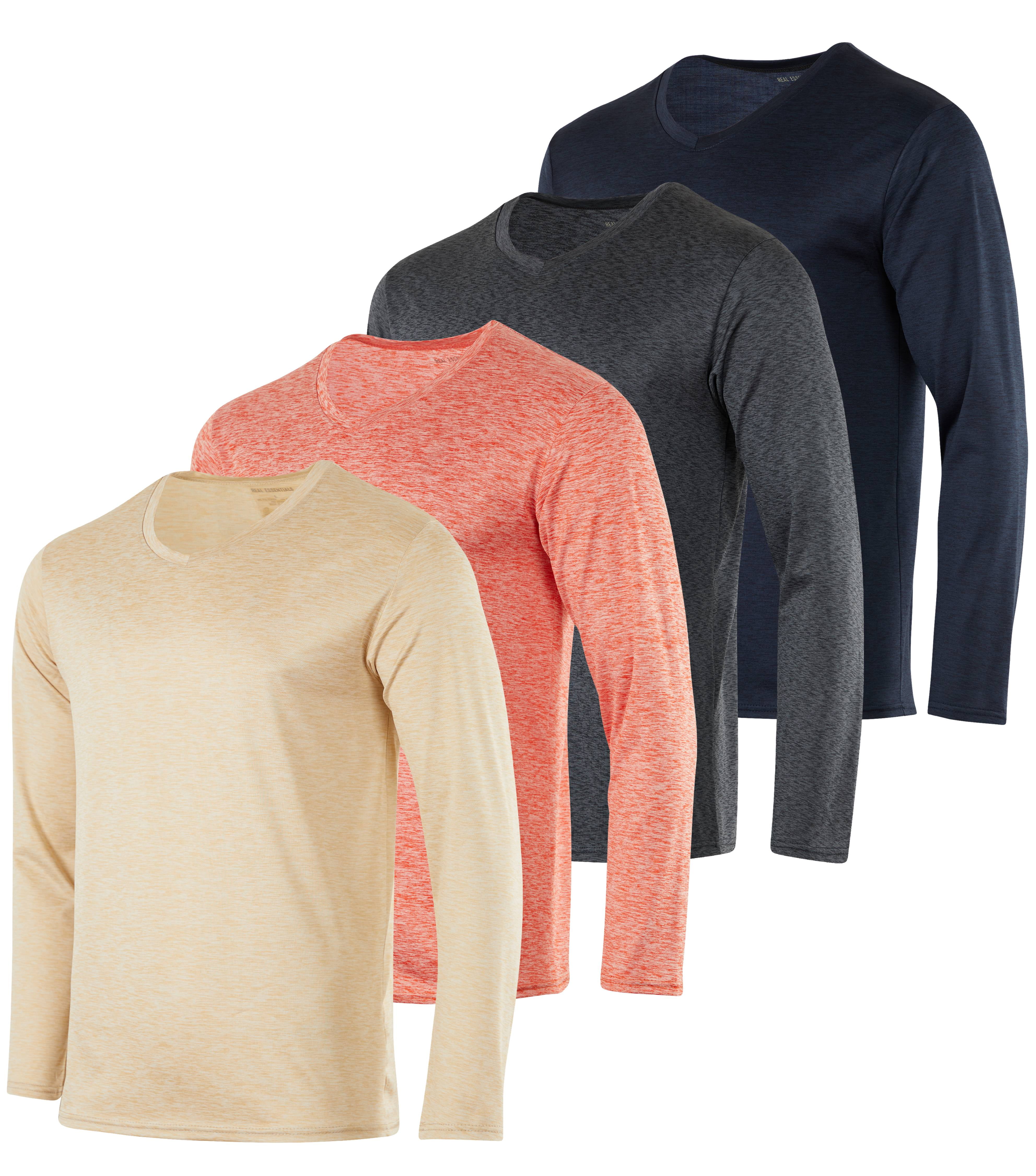 Real Essentials 4 Pack Men's Dry Fit Long Sleeve VNeck Active TShirt