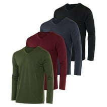 Real Essentials 4 Pack: Men's Dry Fit Long Sleeve V-Neck Active T-Shirt - Athletic Outdoor UPF 50+ (Available in Big & Tall)