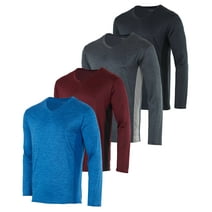 Real Essentials 4 Pack: Men's Dry Fit Long Sleeve V-Neck Active T-Shirt - Athletic Outdoor UPF 50+ (Available in Big & Tall)