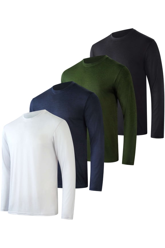 4 Pack: Men's Dry-Fit UV Moisture Wicking UPF 50+ SPF Sun Protective Fishing Hiking Active Long Sleeve Shirt