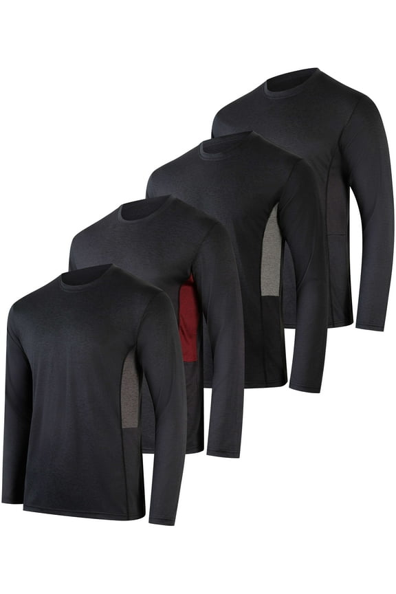 4 Pack: Men's Dry-Fit UV Moisture Wicking UPF 50+ SPF Sun Protective Fishing Hiking Active Long Sleeve Shirt