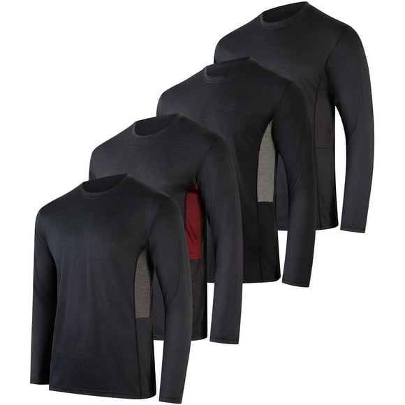 4 Pack: Men's Dry-Fit UV Moisture Wicking UPF 50+ SPF Sun Protective Fishing Hiking Active Long Sleeve Shirt