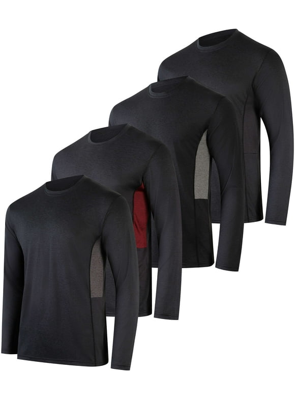 4 Pack: Men's Dry-Fit UV Moisture Wicking UPF 50+ SPF Sun Protective Fishing Hiking Active Long Sleeve Shirt