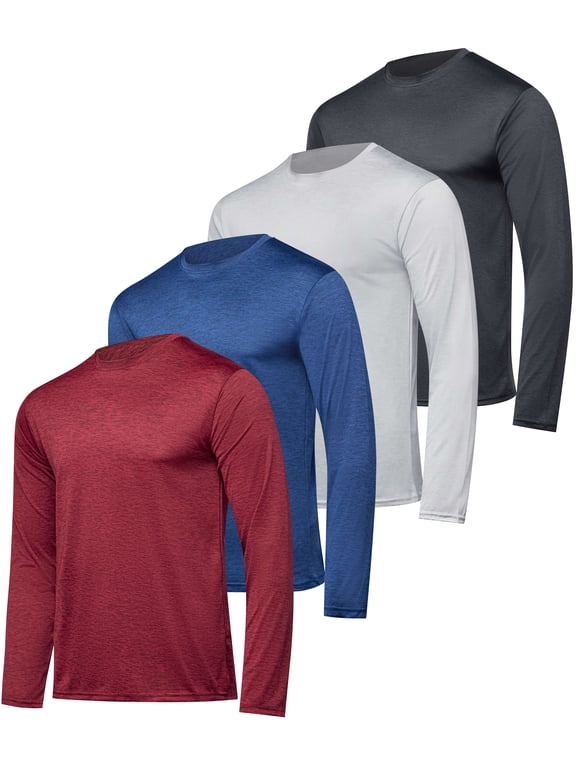 4 Pack Men's Dry Fit Long Sleeve Workout Shirts Gym Athletic Tee Fishing