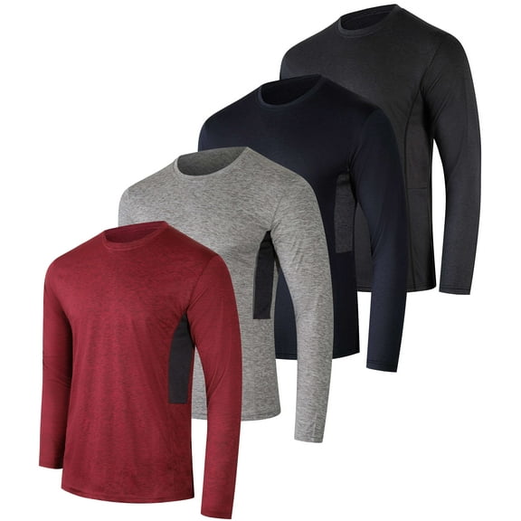 Real Essentials 4 Pack: Men's Dry-Fit UV Moisture Wicking UPF 50+ SPF Sun Protective Fishing Hiking Active Long Sleeve Shirt