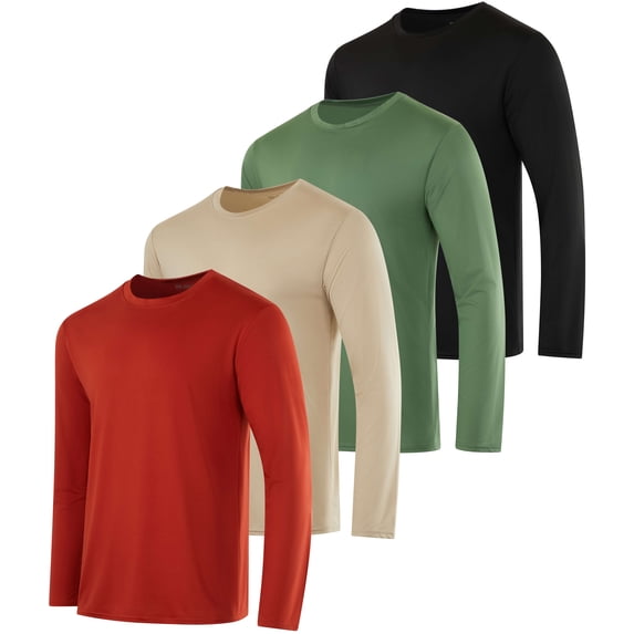 Real Essentials 4 Pack: Men's Dry-Fit UV Moisture Wicking UPF 50+ SPF Sun Protective Fishing Hiking Active Long Sleeve Shirt