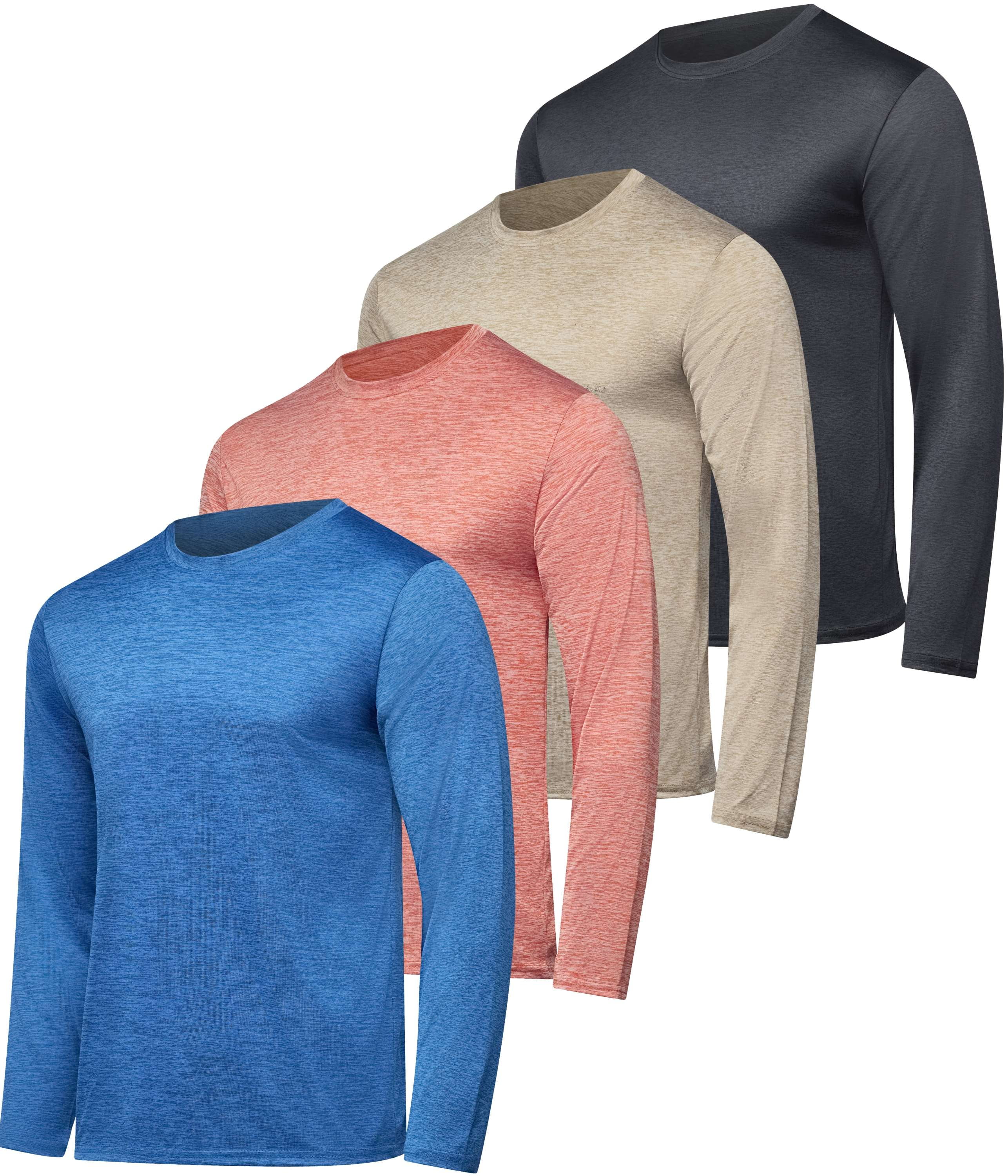 4 Pack: Men's Dry-Fit UV Moisture Wicking UPF 50+ SPF Sun Protective Fishing Hiking Active Long Sleeve Shirt