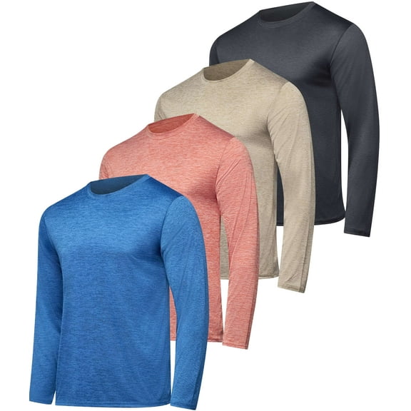 Real Essentials 4 Pack: Men's Dry-Fit UV Moisture Wicking UPF 50+ SPF Sun Protective Fishing Hiking Active Long Sleeve Shirt