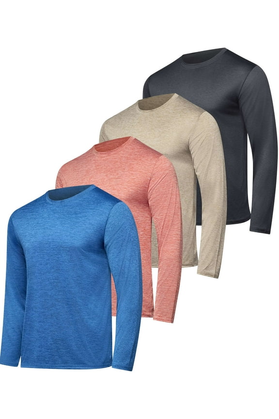 4 Pack: Men's Dry-Fit UV Moisture Wicking UPF 50+ SPF Sun Protective Fishing Hiking Active Long Sleeve Shirt