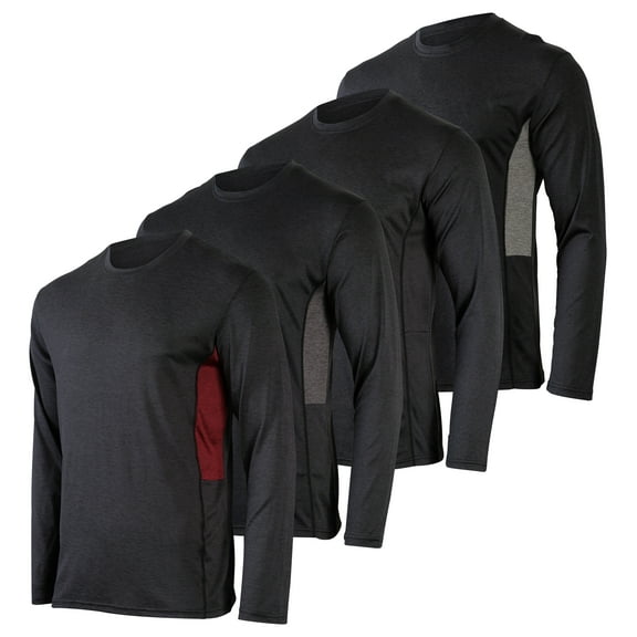 Real Essentials 4 Pack: Men's Dry-Fit Moisture Wicking Performance Long Sleeve T-Shirt, UV Sun Protection Outdoor Active Top