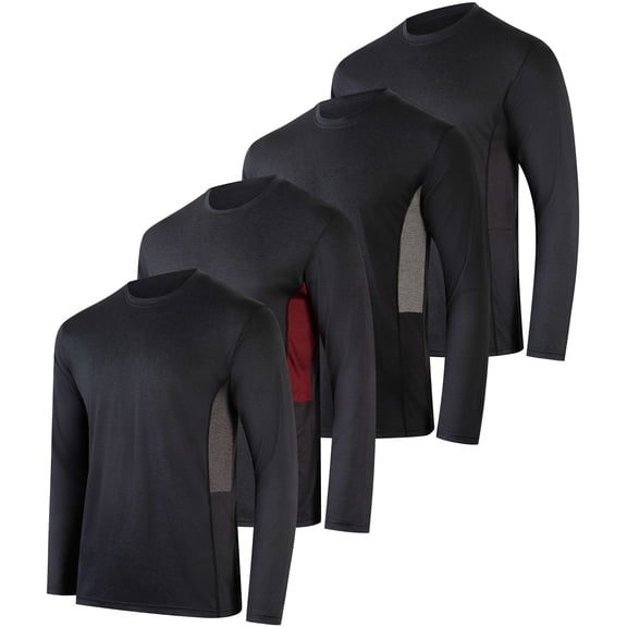 Real Essentials 4 Pack: Men's Dry-Fit UV Moisture Wicking UPF 50 SPF Sun Protective Fishing Hiking Active Long Sleeve Shirt