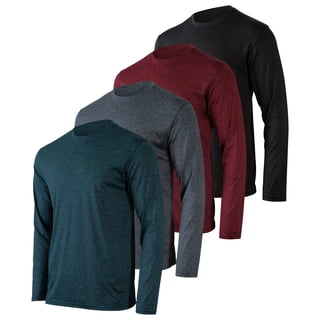 Real Essentials 4 Pack: Men's Dry-Fit Moisture Wicking Performance Long Sleeve T-Shirt, UV Sun Protection Outdoor Active Top