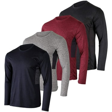 Real Essentials 4 Pack: Men's Dry-Fit Moisture Wicking Performance Long Sleeve T-Shirt, UV Sun Protection Outdoor Active Top