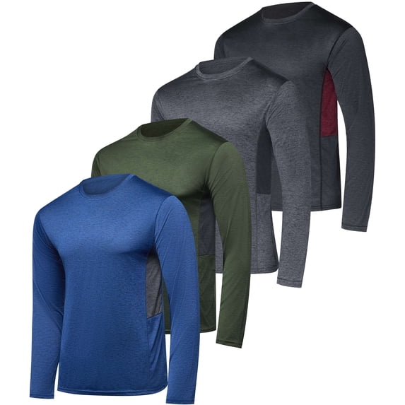 Real Essentials 4 Pack: Men's Dry-Fit UV Moisture Wicking UPF 50+ SPF Sun Protective Fishing Hiking Active Long Sleeve Shirt