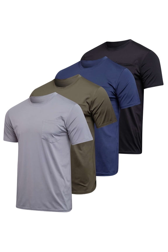 4 Pack: Men's Dry-Fit Short Sleeve Pocket Crew Performance Athletic T-Shirt (Available in Big & Tall)