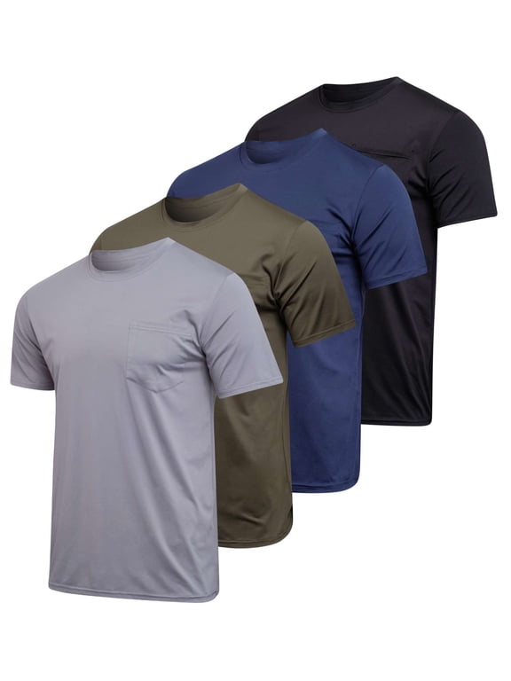 4 Pack: Men's Dry-Fit Short Sleeve Pocket Crew Performance Athletic T-Shirt (Available in Big & Tall)