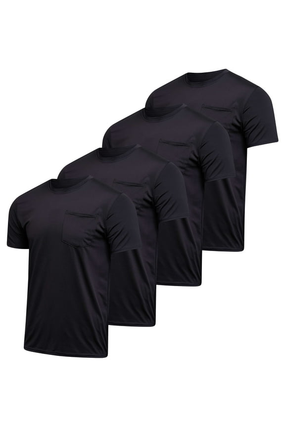 4 Pack: Men's Dry-Fit Short Sleeve Pocket Crew Performance Athletic T-Shirt (Available in Big & Tall)
